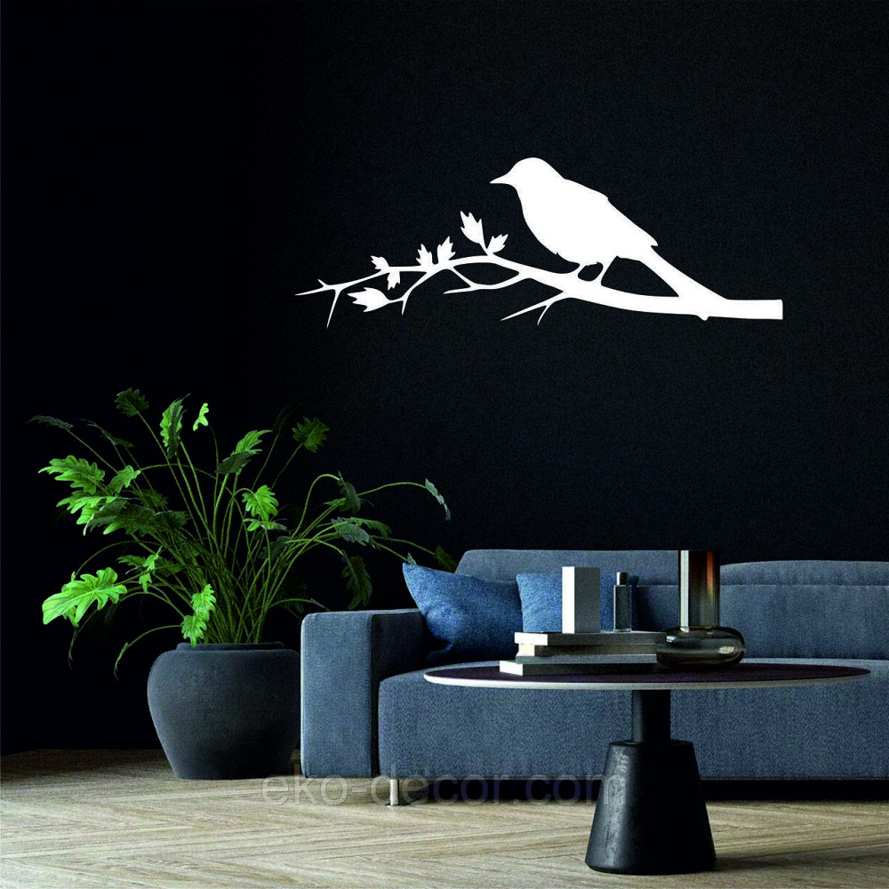 Декоративне настінне Панно «Пташка. Грач на гілці», Декор на стіну 110*38 см, Білий Київ - фото 2