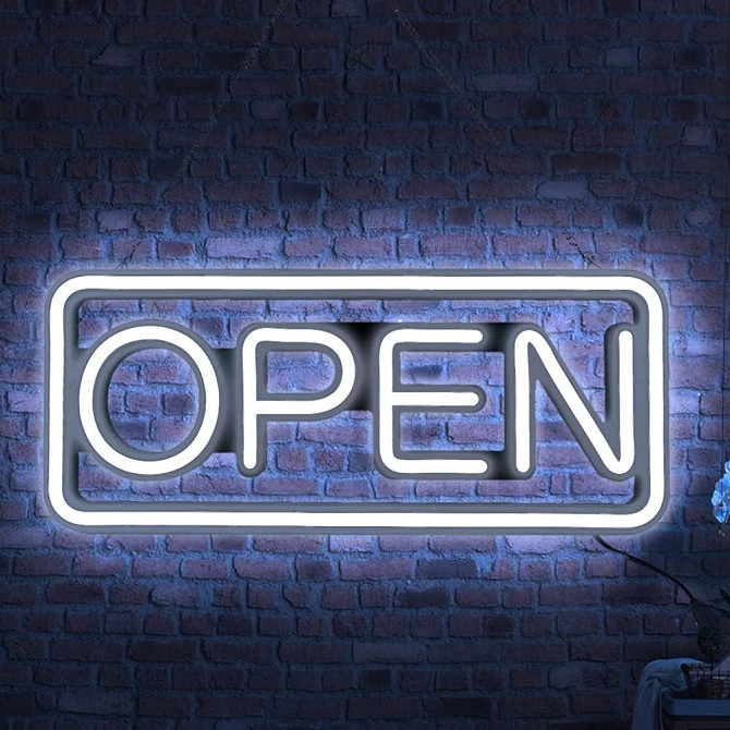 Вивіска OPEN LED NEON світлодіодна неонова 48×20 см, біле світло, настінна, для магазинів і офісів,  Київ - фото 1