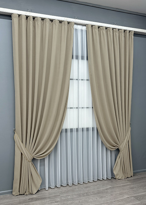 Комплект готових штор VR-Textil Мікровелюр Petek № 1488ш Бежевий 150х290 см 2 шт (33-0367) Київ - фото 11