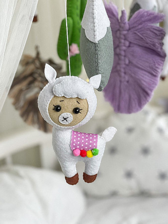 Дитячий музичний мобіль на ліжечко для немовлят WooolyWool «Лама-бохо» з 35 мелодіями Київ - фото 5