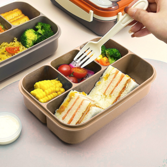 Контейнер, ланч-бокс для гарячої та холодної їжі, судочок з окремими відсіками та столовими приборами для їжі, бежевий Кам'янець-Подільський