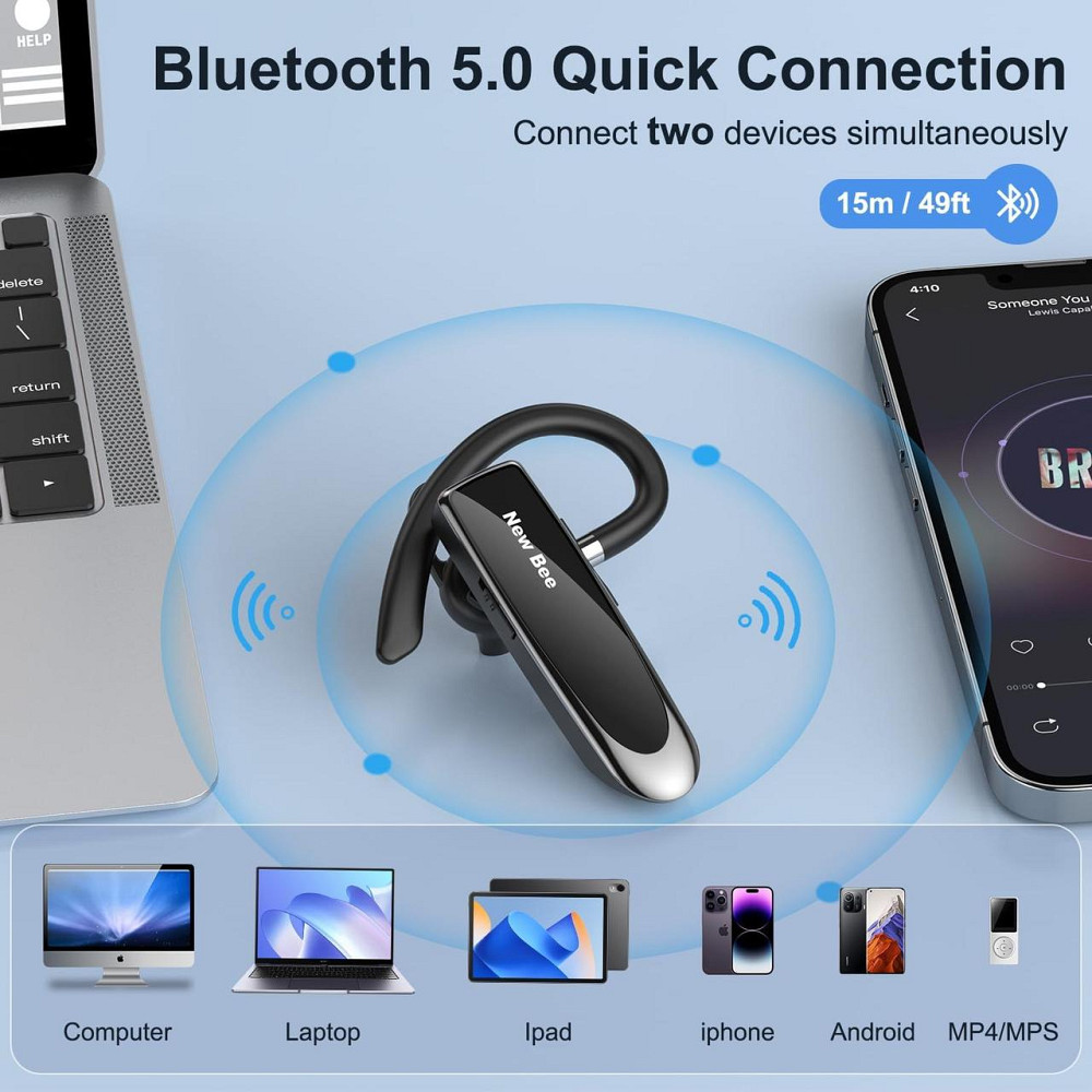 Навушники New Bee B41 Чорні Bluetooth бездротові in-ear TWS 22 год відтворення 24 год розмов 60 днів стендбай мікрофон CVC Київ - фото 4