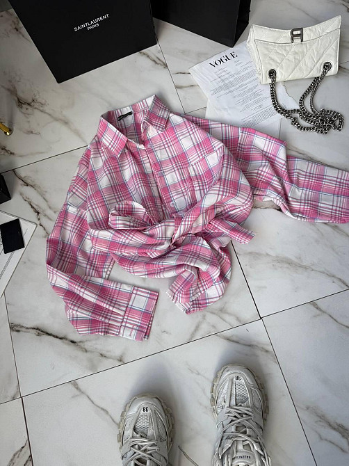 Жіноча стильна сорочка оверсайз у клітинку фланель 100% котон Рожевий 2 Одеса - фото 4