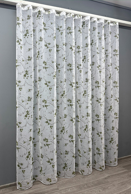 Тюль VR-Textil 1531т Flora Батист Білий з оливково-коричневим 300х270 см (42-0442) Київ - фото 3