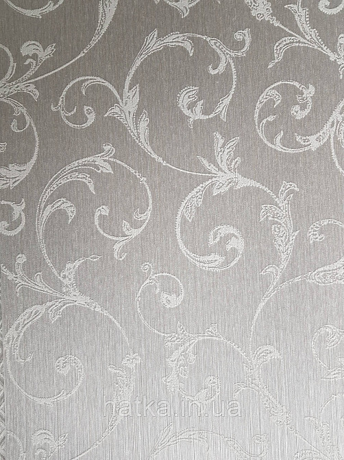 Шпалери текстильні 0.53х10.05 Rasch Textil Valentina класика завитки вензелі структурні біло сіре на сірому Київ - фото 1