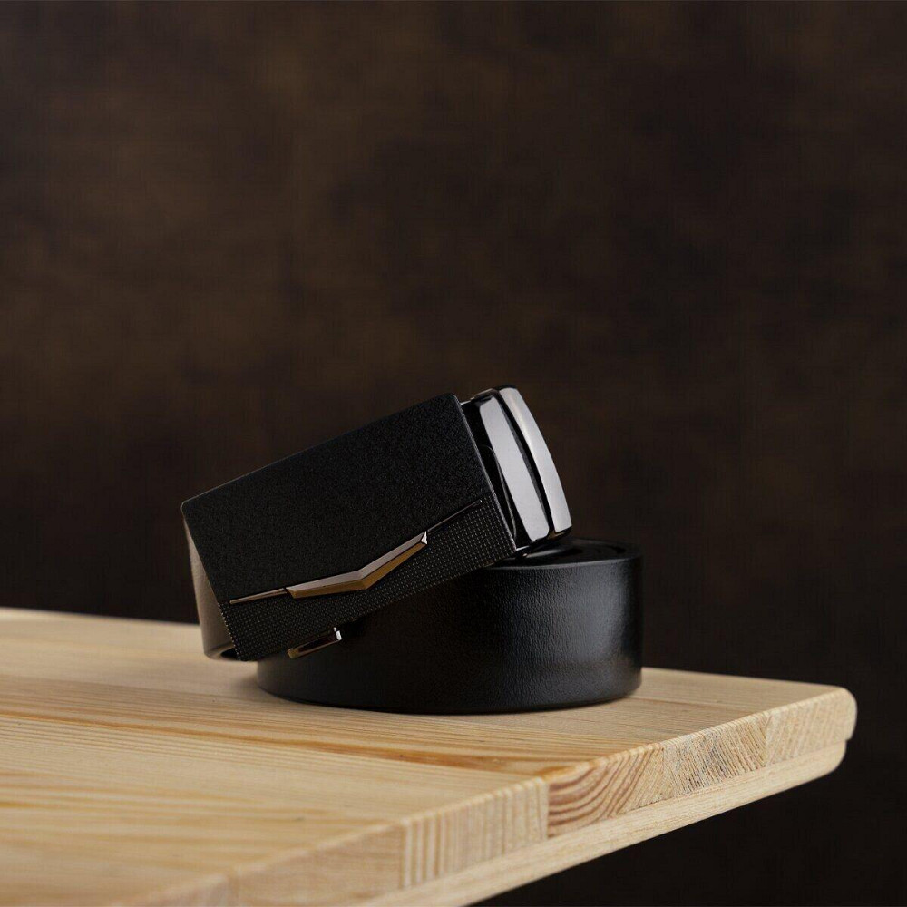 Ремень мужской c матовой зернистой вставкой на пряжке Черный (Vintage) Киев - изображение 4