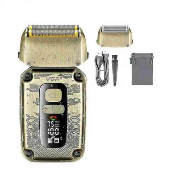 Електробритва шейвер VGR V-337 IPX6 подвійне лезо LED дисплей (2 насадки) Бронзовий Вінниця