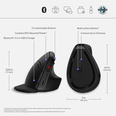 Мышка HP 920 Ergonomic Vertical Wireless/Bluetooth Black (6H1A4AA) Винница - изображение 8