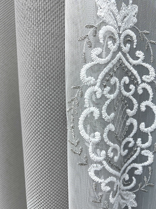 Комплект штор VR-Textil Лен Мешковина 200х270 2шт и Тюль 500х270 867ш-1701т Светло-серый с белым 71-179/6 Киев - изображение 14