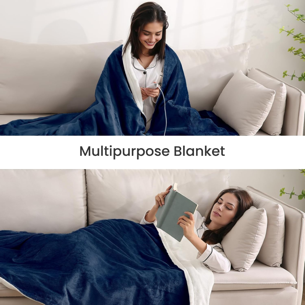 Електроковдра преміум класу Kurekyur Sherpa-Flannel (130x180 см): 4 режими, автовимкнення 9 год, можна прати, синьо-біла Київ - фото 6