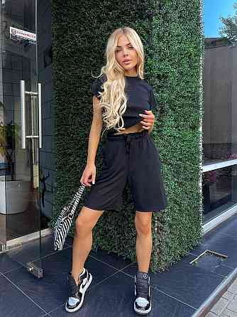 Женский костюм в рубчик с шортами Черный 46/48 Харьков