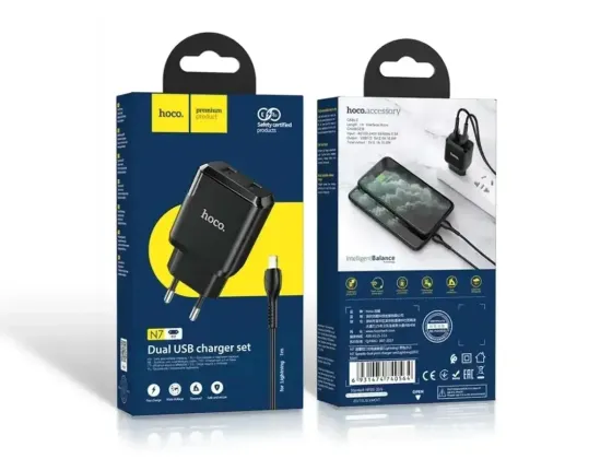 Мережевий зарядний пристрій Hoco N7 Speedy 220V (10.5W, 5V/2.1A) на 2 USB-порти з кабелем USB - Lightning Одеса