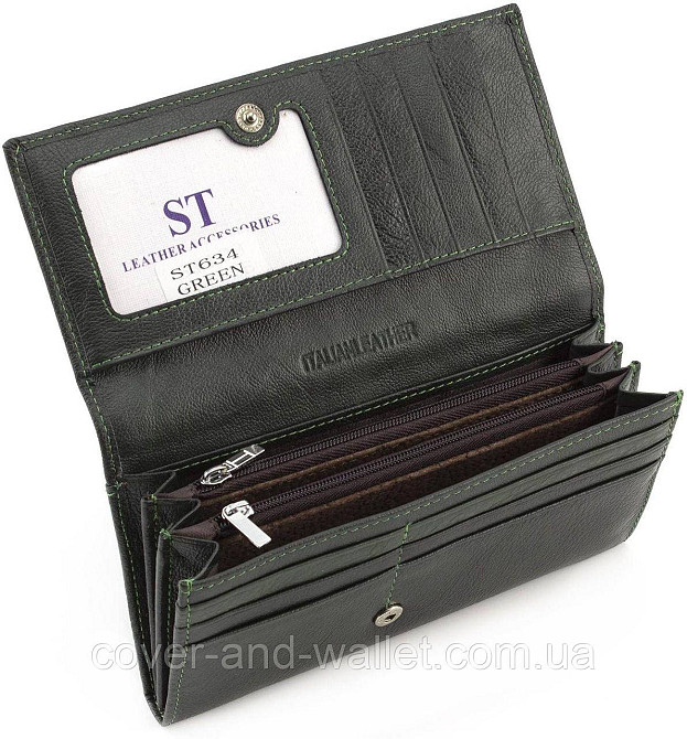 Зеленый женский кожаный кошелёк среднего размера на магнитной застежки ST 634-1B Киев - изображение 3