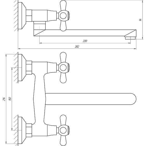 Змішувач для кухні Globus Lux GB-SHARM-361-BR зі стіни плоский вилив 250мм, латунь Киев