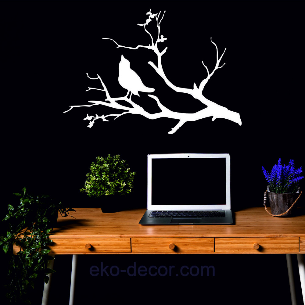 Декоративное настенное Панно «Птичка на ветке», Декор на стену 90*63 см, Белый Киев - изображение 2