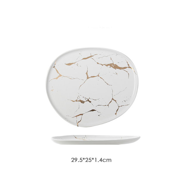 Тарелка блюдо Мраморная роскошь БЕЛАЯ фарфоровая под мрамор 29,5 см  БОЛЬШАЯ столовая тарелка Кременчуг - изображение 1