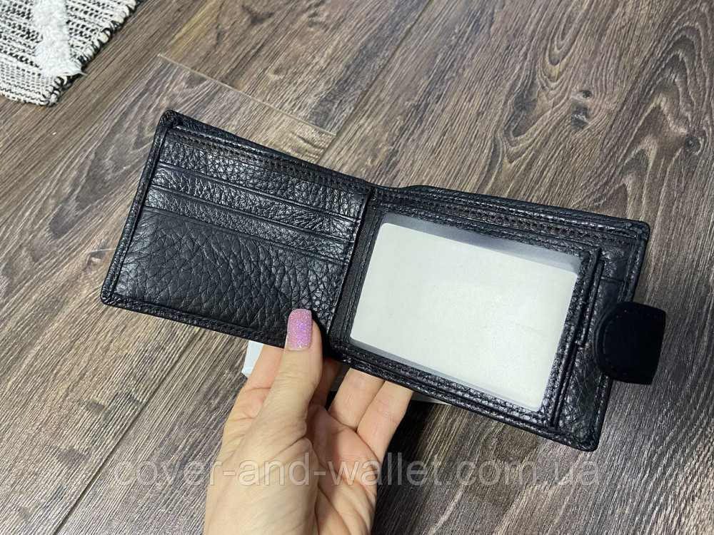 Невеликий чоловічий гаманець із натуральної шкіри флотар чорного кольору Horton 208 Київ - фото 2
