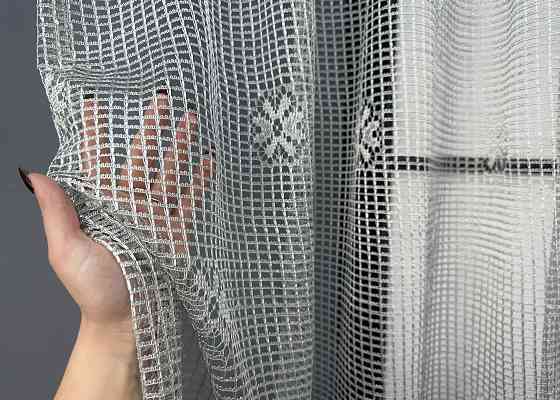 Тюль сетка VR-Textil Juli № 1232т Арка на кухню цвет серый с черным 400х150 см (53-0160) Киев