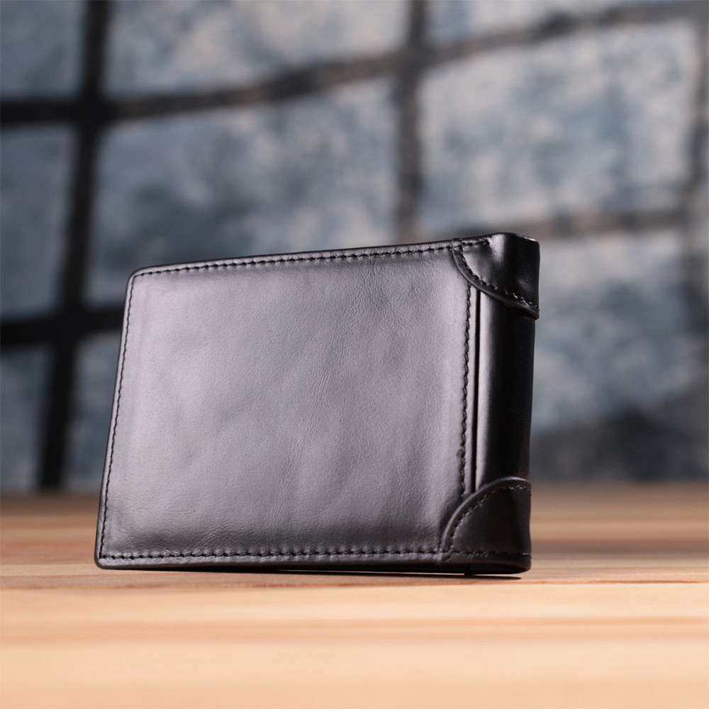 Невеликий чоловічий гаманець без застібки з натуральної шкіри Vintage sale_15097 Чорний Київ - фото 9