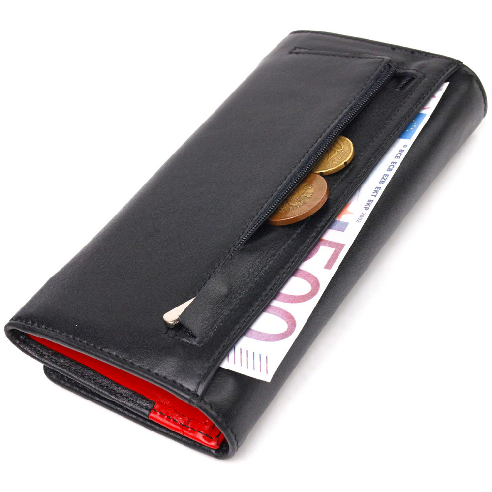 Місткий гаманець для жінок з натуральної гладкої шкіри Чорний (CANPELLINI) Київ - фото 1