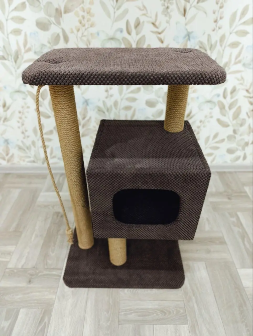 Когтеточка дряпка с домиком и лежанкой 85х50х50 см для кота возвышенная джутовая Киев - изображение 5
