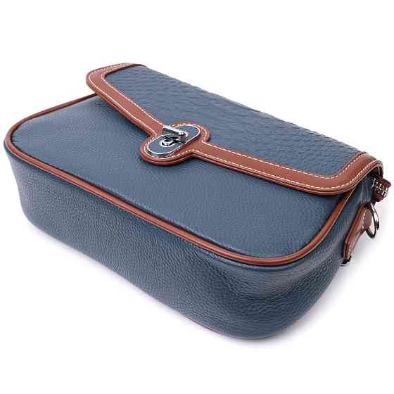 Сумка жіноча з фактурним клапаном із натуральної шкіри Синя (Vintage) Київ