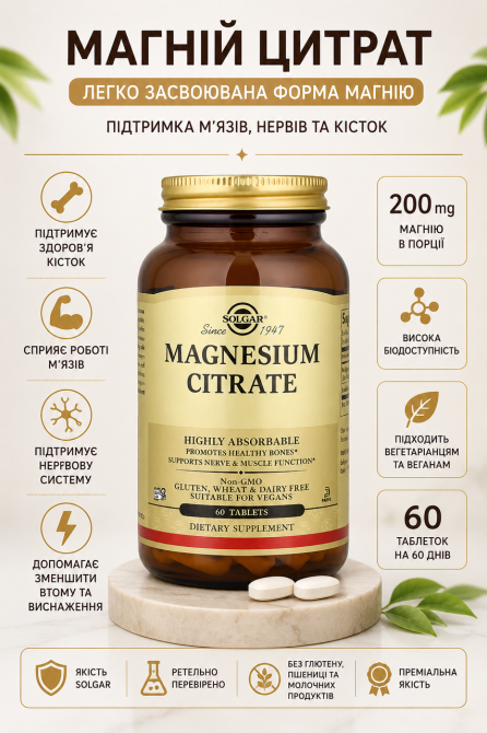 Магній цитрат Solgar Magnesium Citrate 60 табл Київ - фото 5