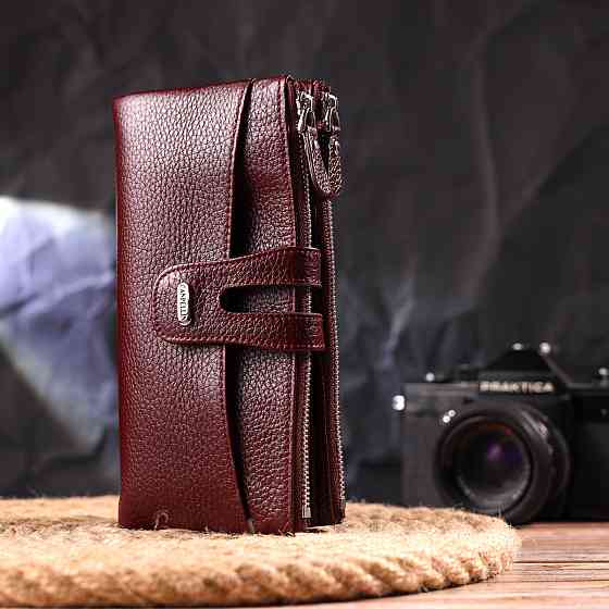 Гарний гаманець із натуральної зернистої шкіри Бордовий (CANPELLINI) Київ