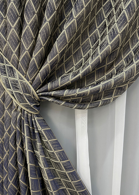 Комплект готових штор VR-Textil Жакард RUBI № 1759ш Темно-синій з бежевим 150х300 см 2 шт (33-0720) Київ - фото 5