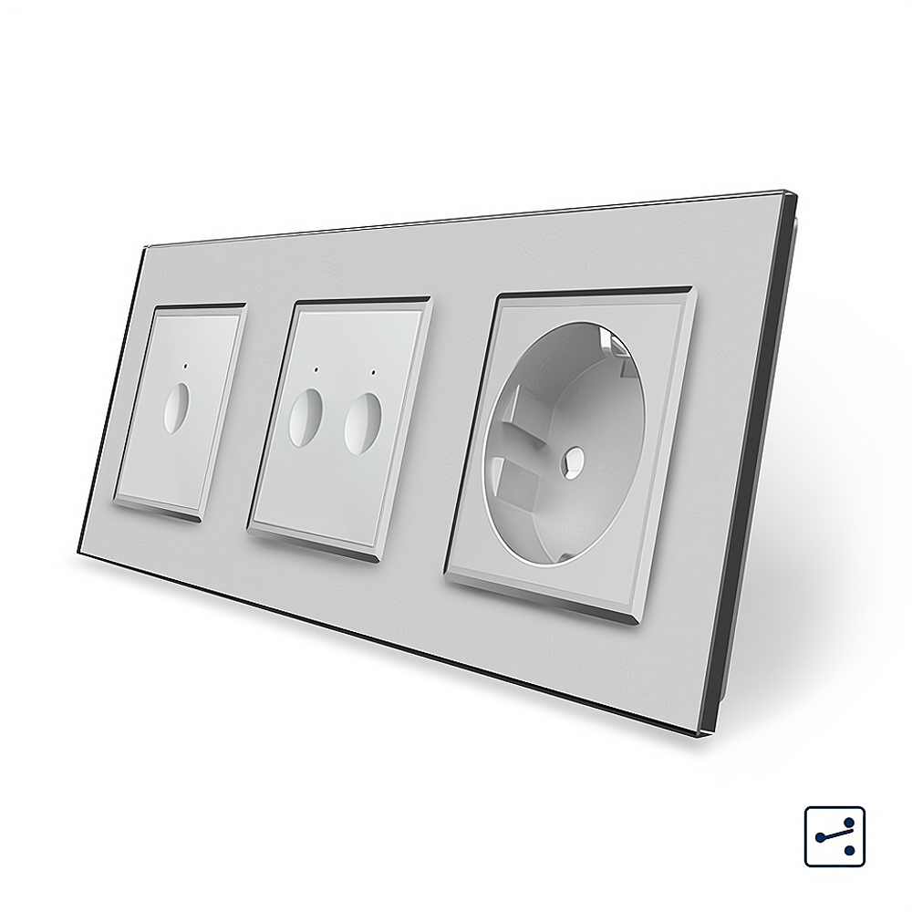 LIVOLO Сенсорний прохідний/перехресний вимикач Sense 3 сенсора (1-2) 1 розетка Livolo сірий скл Коломия - фото 2