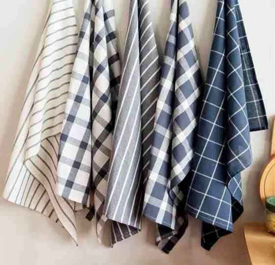 Набір 5 великих кухонних рушників Aquarius 100% бавовна 45 х 70 см Синій/Білий Мультипак Буча