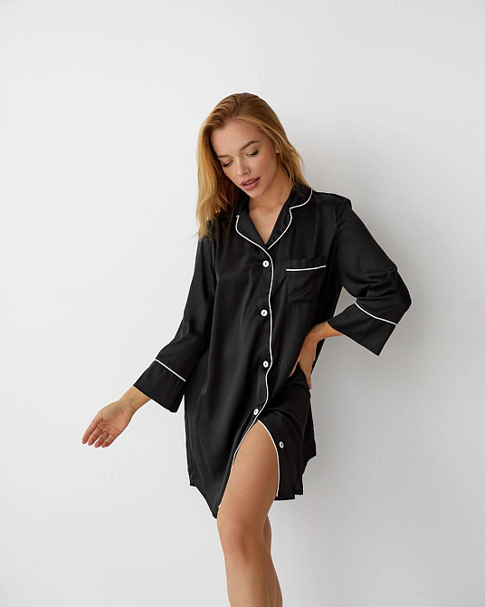 Женская ночная рубашка удлиненная шелковая Черный S Харьков - изображение 5