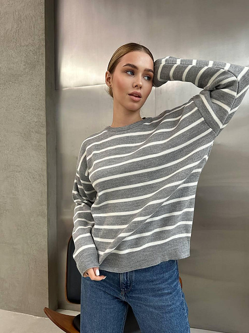 Жіночий базовий смугастий светр оверсайз шерсть 70% акрил 30% Меланж Одеса - фото 9