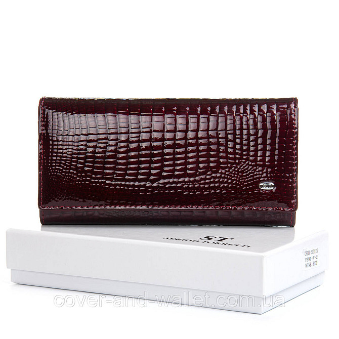 Бордовый лаковый женский кошелёк на магнитах из натуральной кожи ST Leather Киев - изображение 2