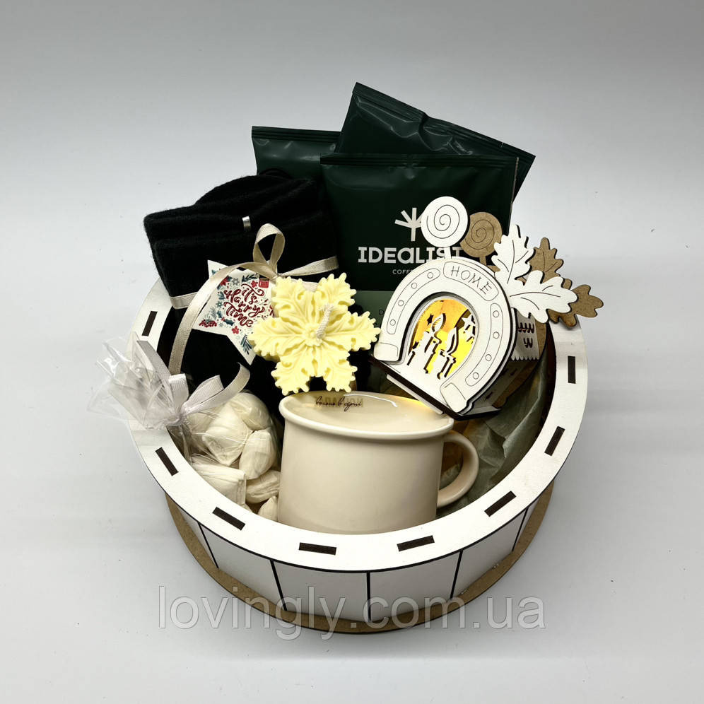 Новорічний подарунок для чоловіка чи жінки — набір з кавою, свічкою та чашкою у дерев’яній коробці Ірпінь - фото 8