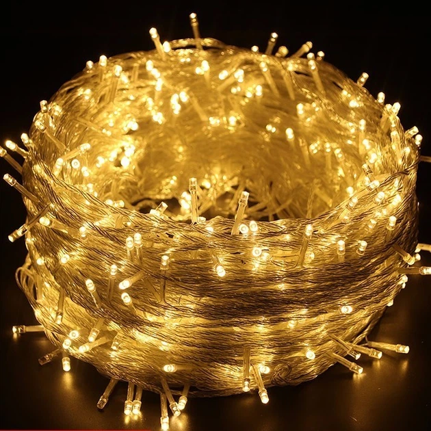Світлодіодна гірлянда 100 LED / 10 метрів: Теплий білий, Пульт, Таймер, 8 режимів, Водонепроникна Київ - фото 1