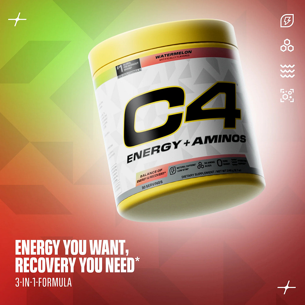 Передтренувальний стимулятор з амінокислотами Cellucor C4 Energy + Aminos 246 g (Grape) Луцьк - фото 3