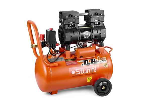 Компресор 24 л, 1.5 кВт, 8 атм, 209 л/хв, малошумний, безоливний, 2 циліндр Sturm AC93224OL (читати Рівне