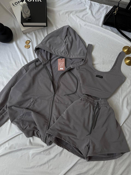 Женский прогулочный костюм тройка: кофта топ и шорты двунитка Одесса - изображение 5