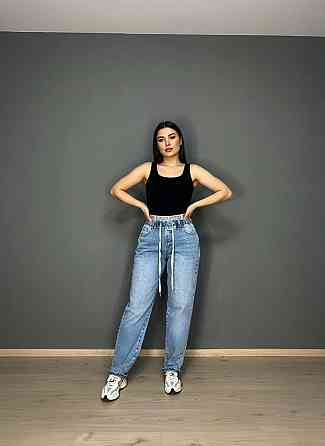 Джинси жіночі Liana 1-055 MOM з резинкою на талії великі розміри блакитні, блакитний, З8, 38, 100 см, 125 см Київ