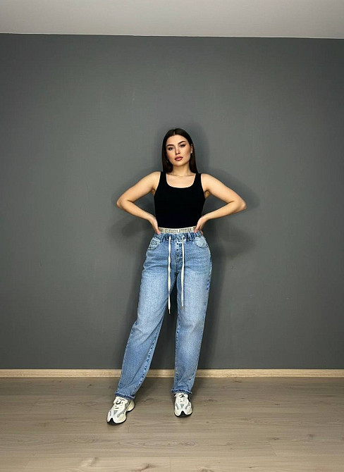 Джинси жіночі Liana 1-055 MOM з резинкою на талії великі розміри блакитні, блакитний, З8, 38, 100 см, 125 см Київ - фото 4
