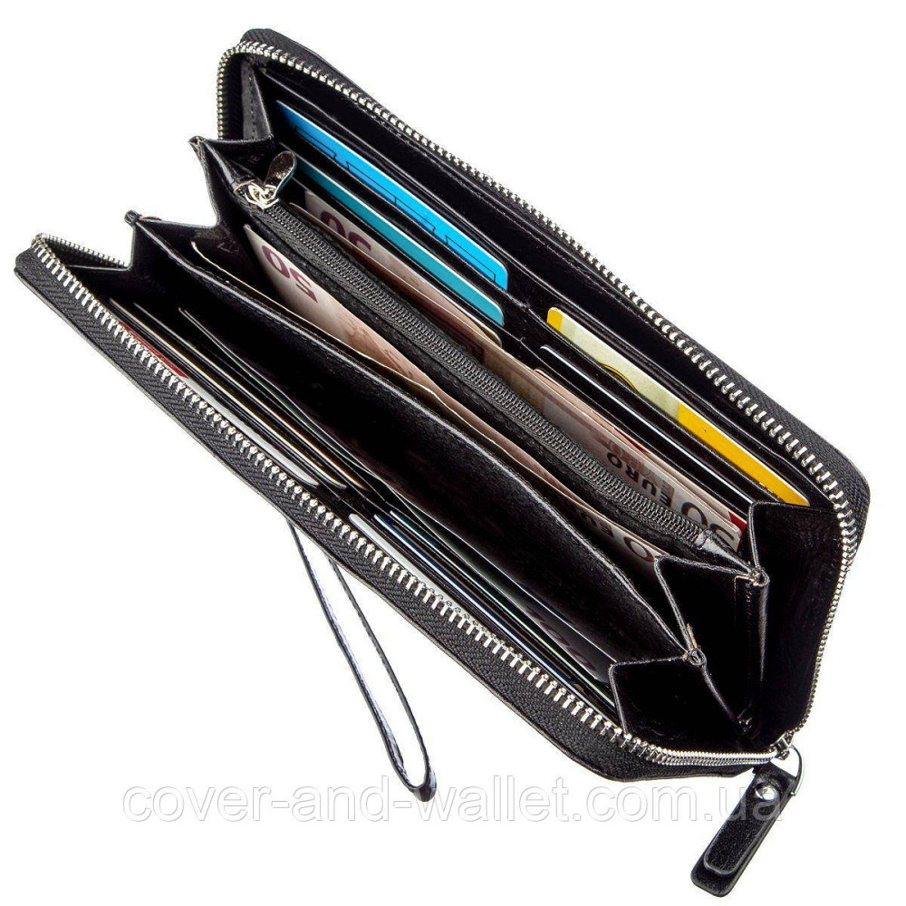 Солидный мужской кожаный кошелек-клатч на молнии BOSTON черный Киев - изображение 7