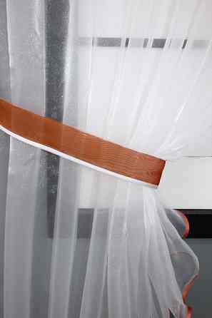 Кухонные шторки VR-Textil № 101к с подвязками терракотовый с белым 320х170 см (52-0414) Киев