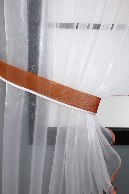 Кухонные шторки VR-Textil № 101к с подвязками терракотовый с белым 320х170 см (52-0414) Киев - изображение 4