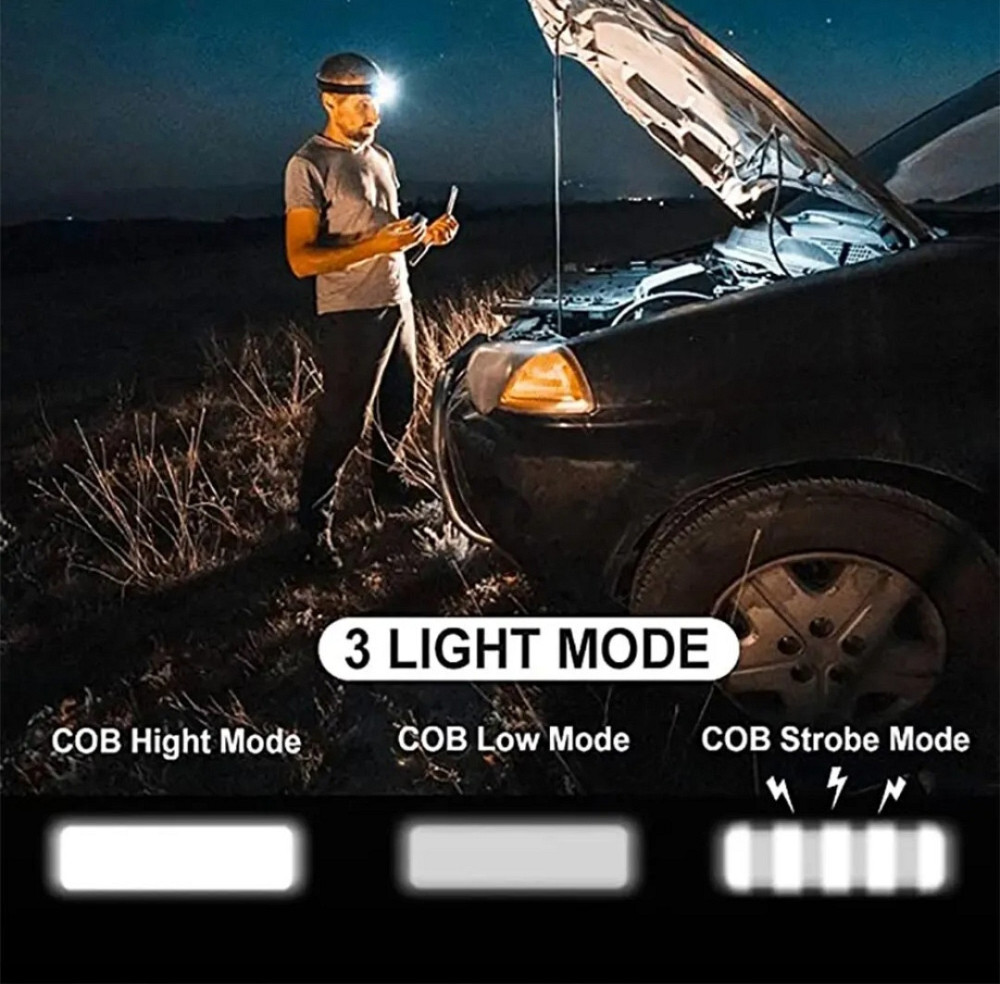 Налобний світлодіодний ліхтар на батарейках 10 Вт COB (в комплект не входить) 6 x 4 см чорний Київ - фото 9