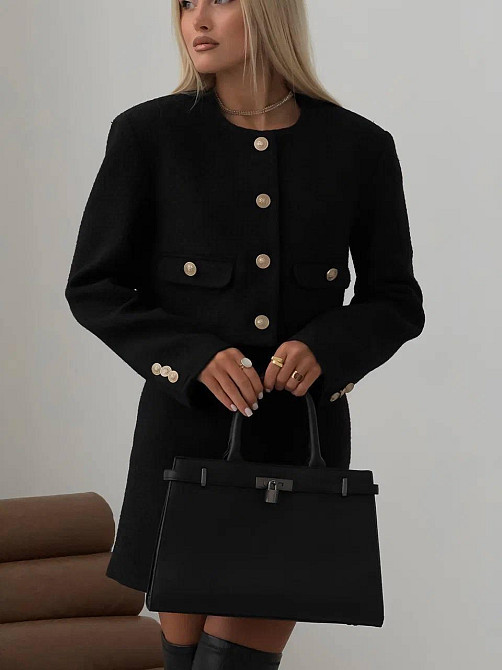 Твідовий жіночий костюм з піджаком та спідницею Чорний 42/46 Харків - фото 3