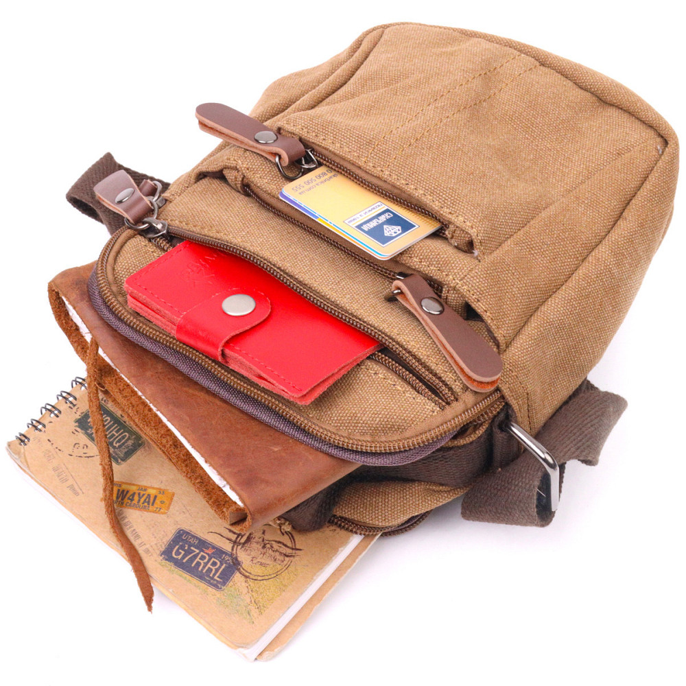 Стильная мужская сумка из плотного текстиля Коричневая (Vintage) Киев - изображение 2