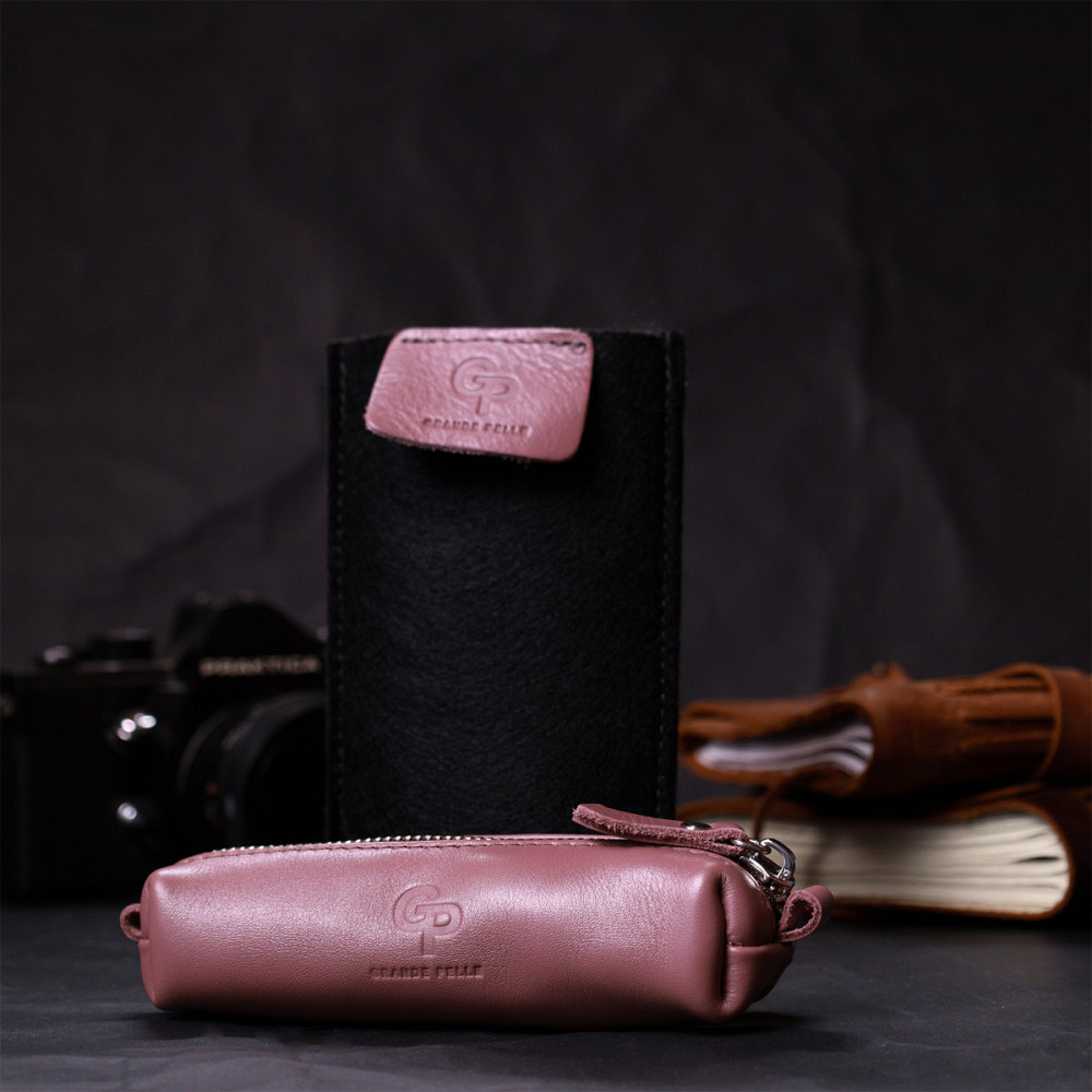 Стильна жіноча шкіряна ключниця GRANDE PELLE 16791 Пудровий Київ - фото 1