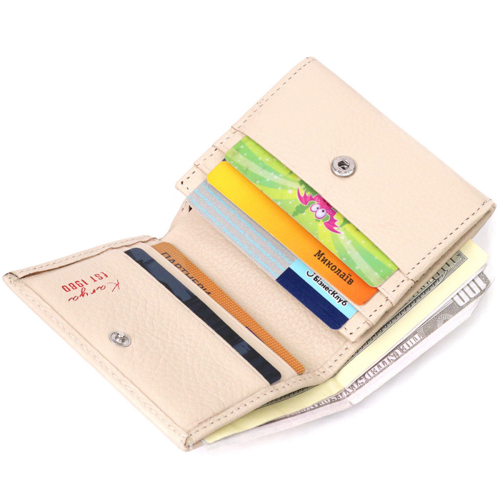 Маленький женский кошелек с монетницей из натуральной кожи KARYA 21377 Молочный Киев - изображение 7