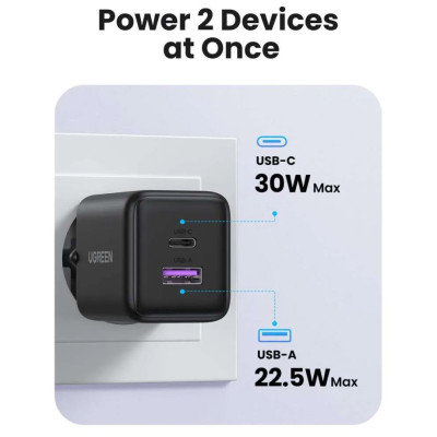 Зарядное устройство Ugreen USB + USB-C GaN 30W X516 black (65014) Винница - изображение 2